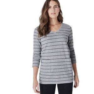 J. Jill  Thermal Pullover Top Stripe V-NeckWomen’s XL  Pockets